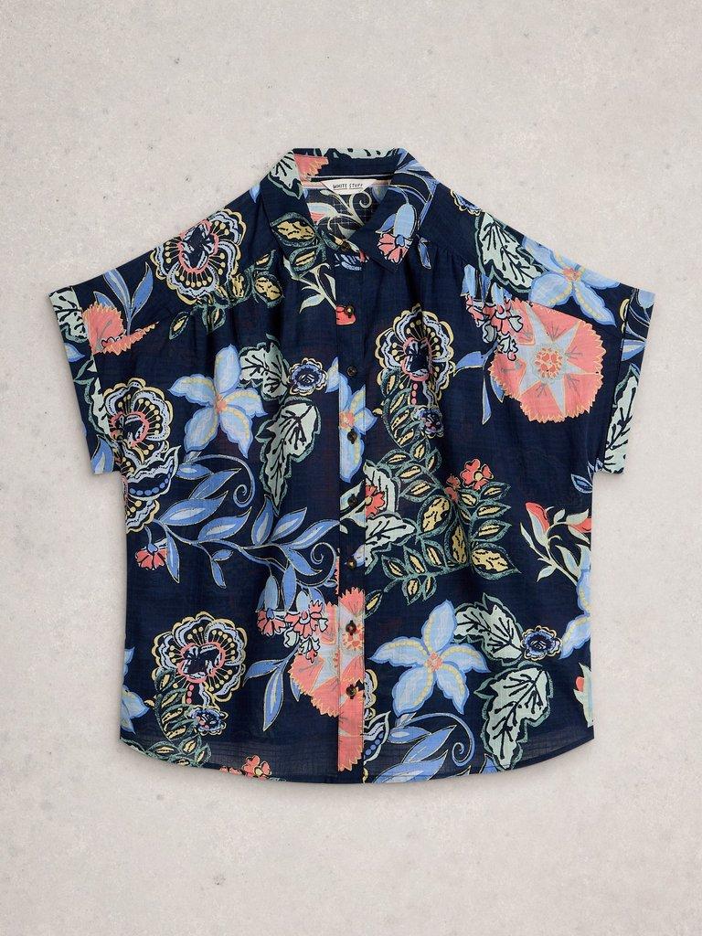 Orla Button Through Shirt in NAVY MULTI - FLAT FRONT