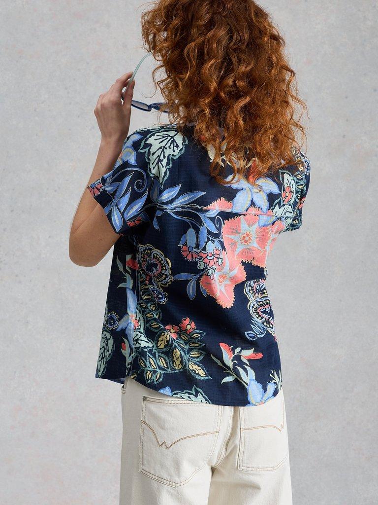 Orla Button Through Shirt in NAVY MULTI - MODEL BACK