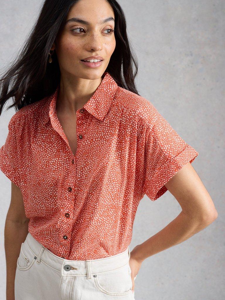 Orla Button Through Shirt in RED PR - LIFESTYLE