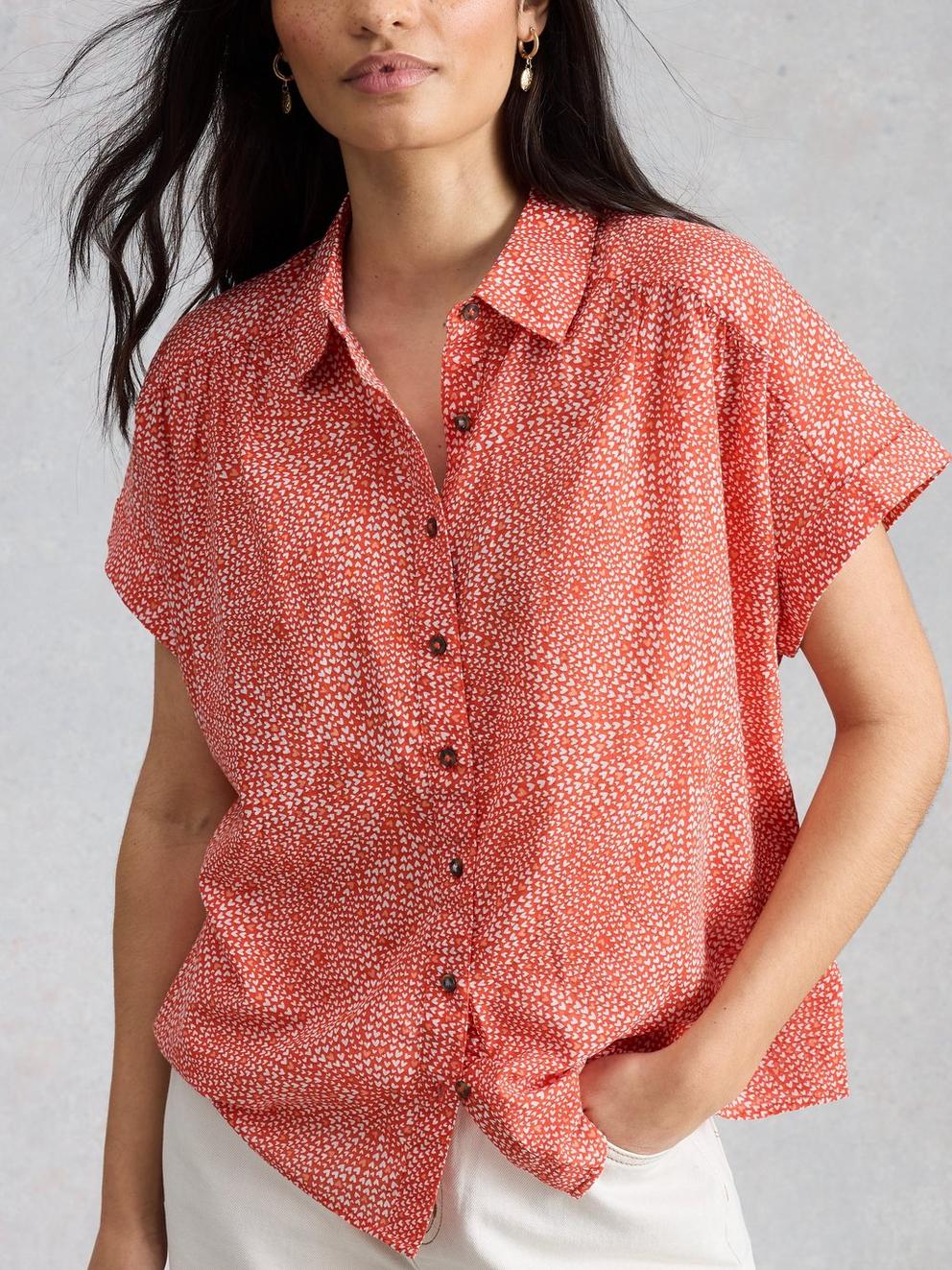 Orla Button Through Shirt in RED PR - MODEL DETAIL