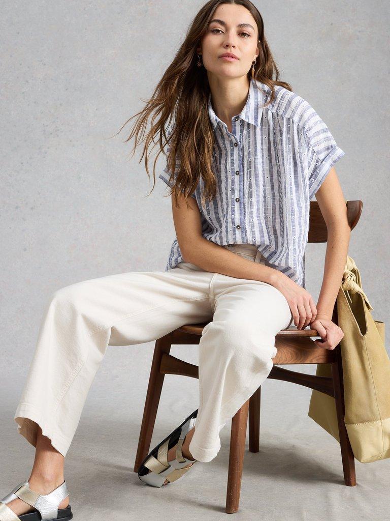 Orla Button Through Shirt in BLUE MLT - LIFESTYLE