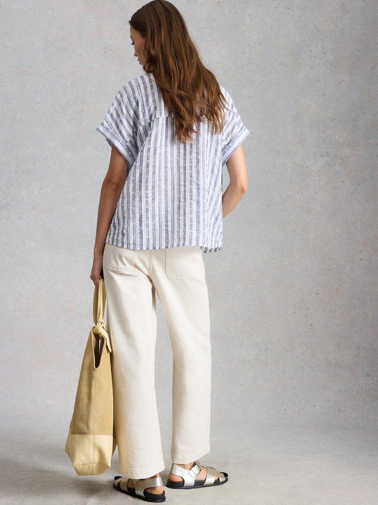 Orla Button Through Shirt in BLUE MLT - MODEL BACK