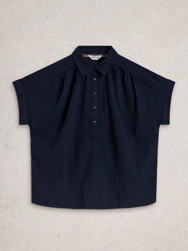 Orla Collared Pop Over Shirt in DARK NAVY - FLAT FRONT