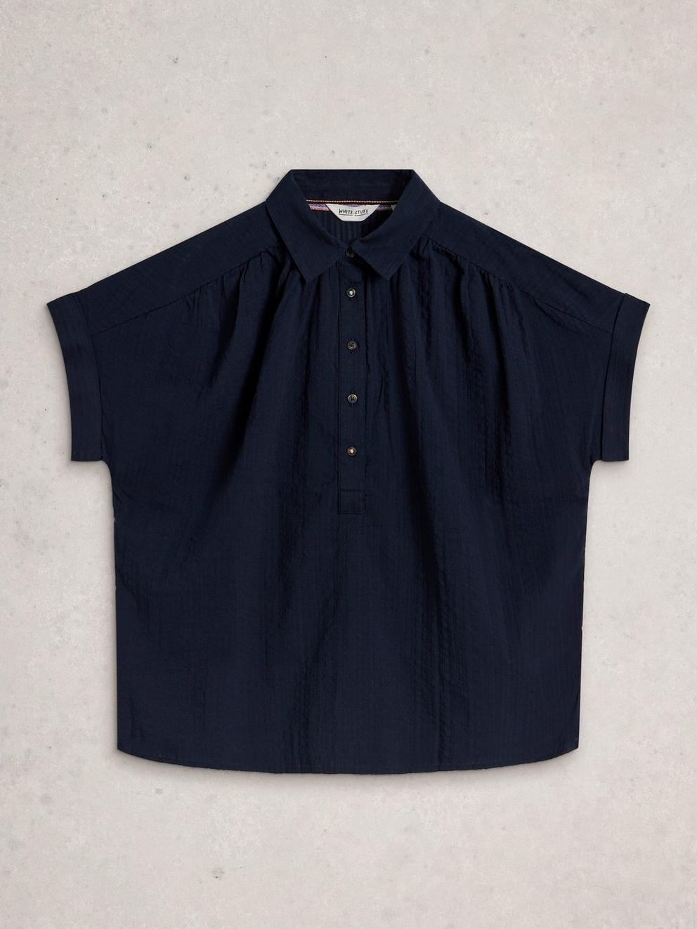 Orla Collared Pop Over Shirt in DARK NAVY - FLAT FRONT