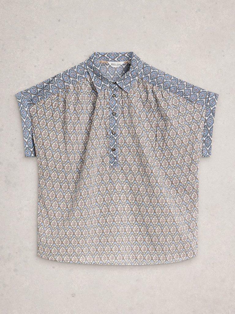 Orla Pop Over Collared Shirt in BLUE MLT - FLAT FRONT