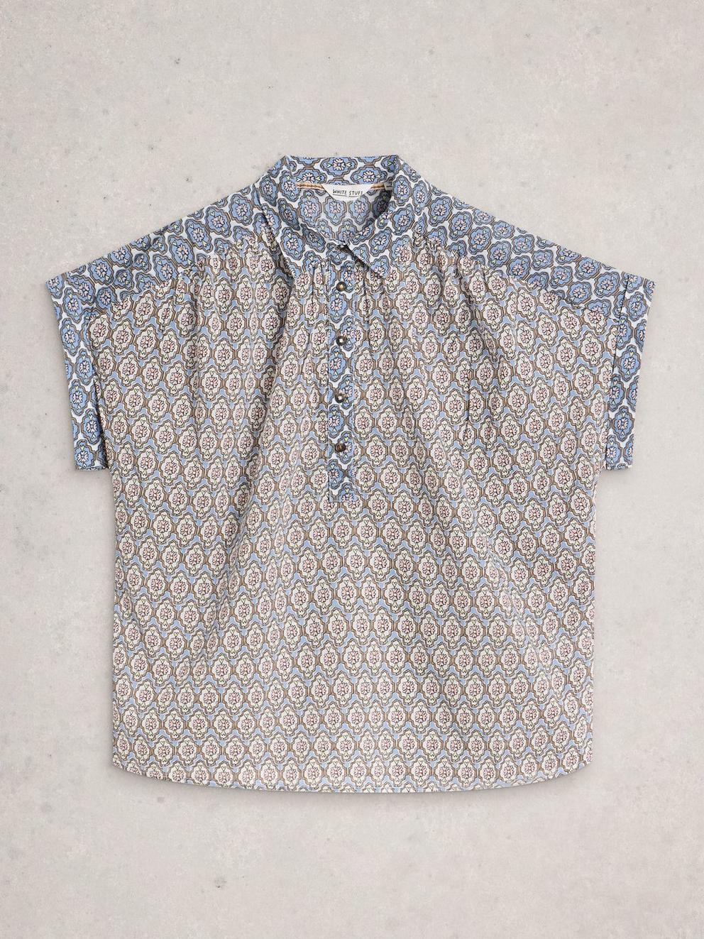 Orla Pop Over Collared Shirt in BLUE MLT - FLAT FRONT