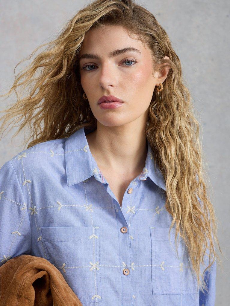 Sophie Collared Embroidered Shirt in BLUE MLT - LIFESTYLE