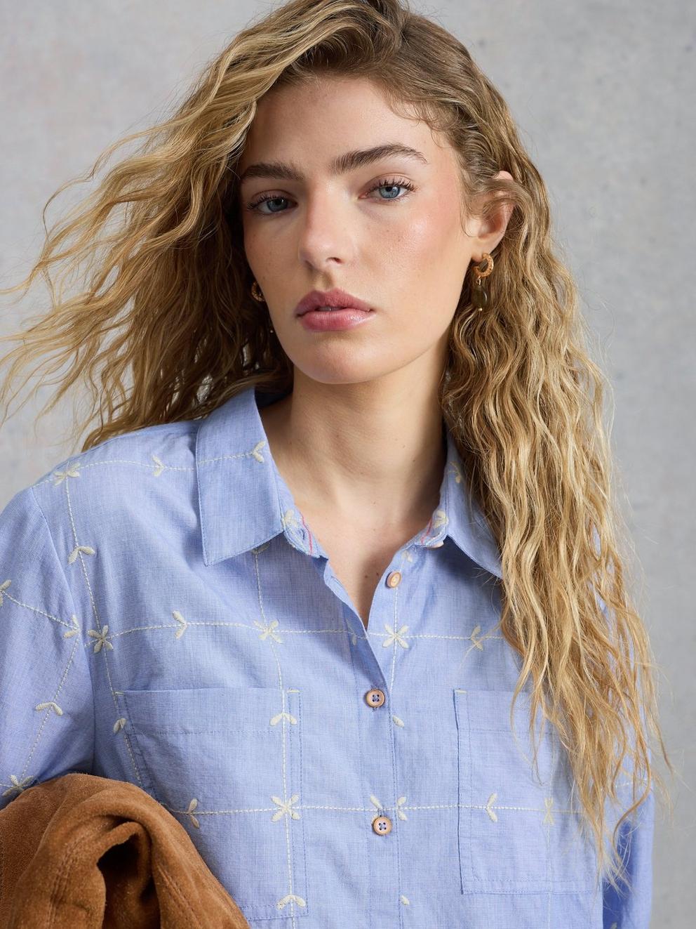 Sophie Collared Embroidered Shirt in BLUE MLT - LIFESTYLE