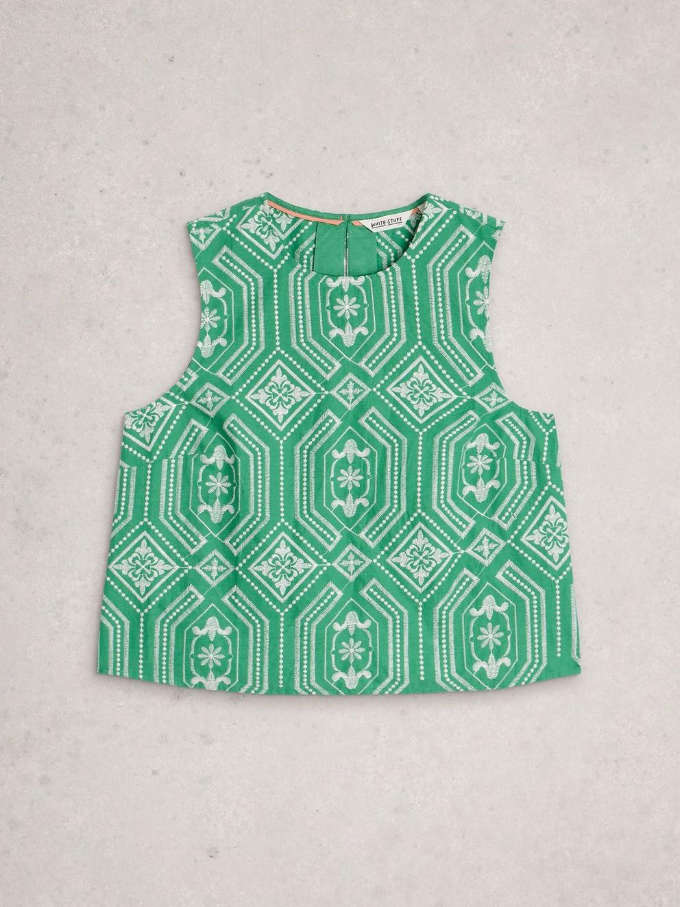 Hallie Embroidered Top in GREEN MLT - FLAT FRONT