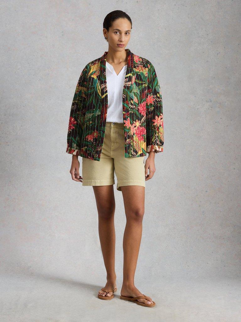 Printed Quilted Jacket in GREEN MLT - MODEL FRONT