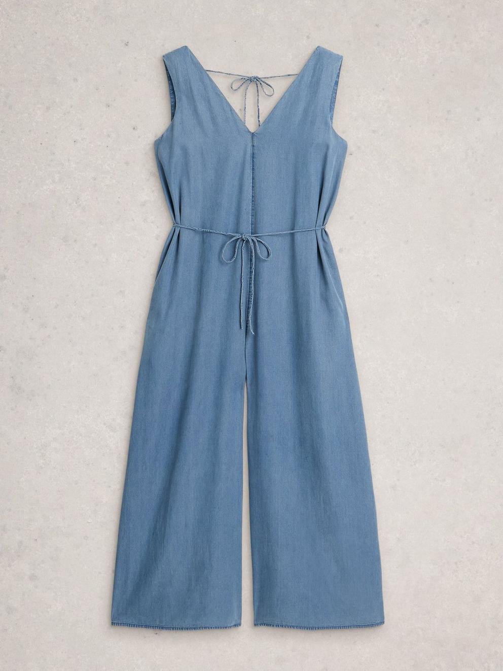 Poppy Palazzo Jumpsuit in CHAMB BLUE - FLAT FRONT