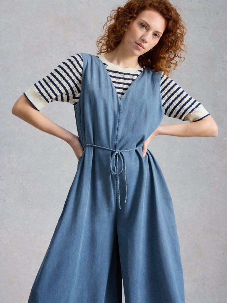 Poppy Palazzo Jumpsuit in CHAMB BLUE - MODEL DETAIL