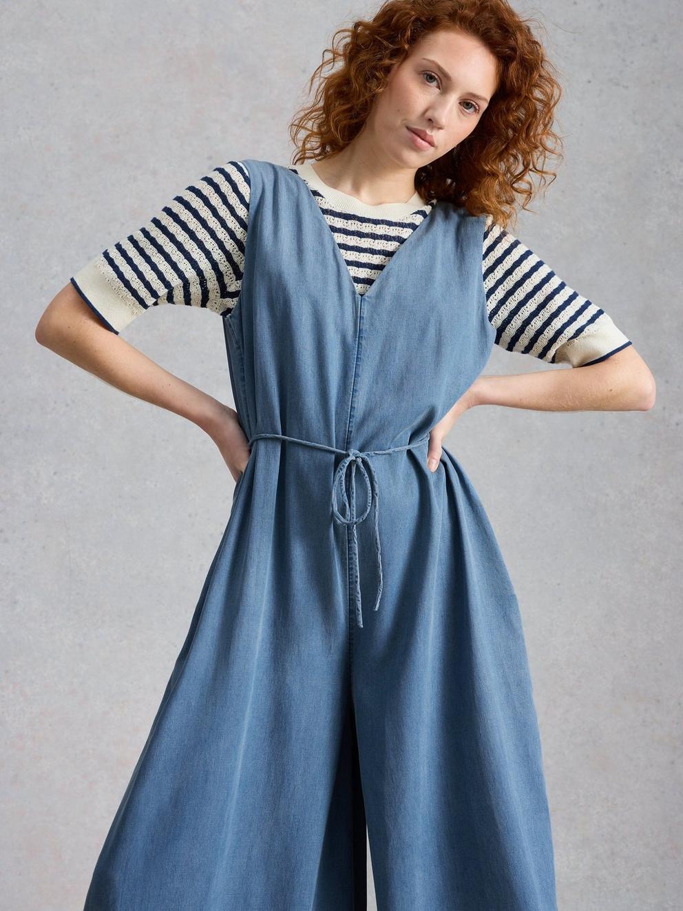 Poppy Palazzo Jumpsuit in CHAMB BLUE - MODEL DETAIL