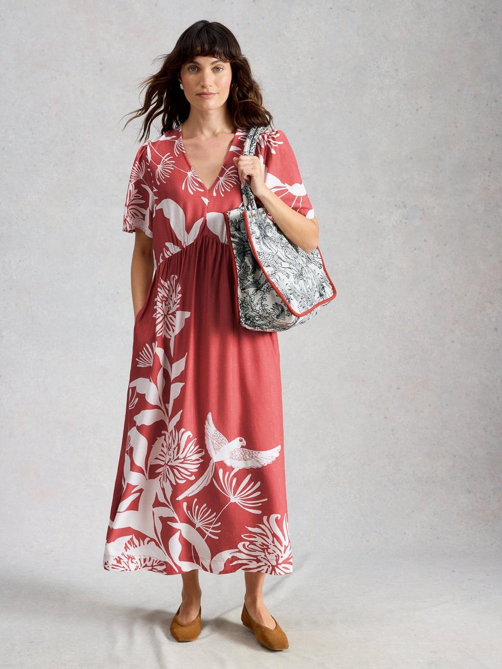 Lucy Midi Dress in PINK PR - MODEL FRONT
