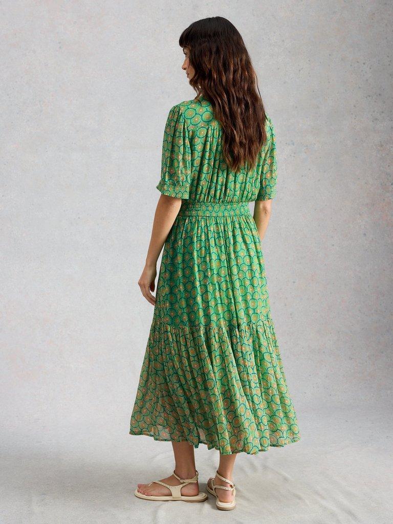Yuki Midi Dress in GREEN PR - MODEL BACK