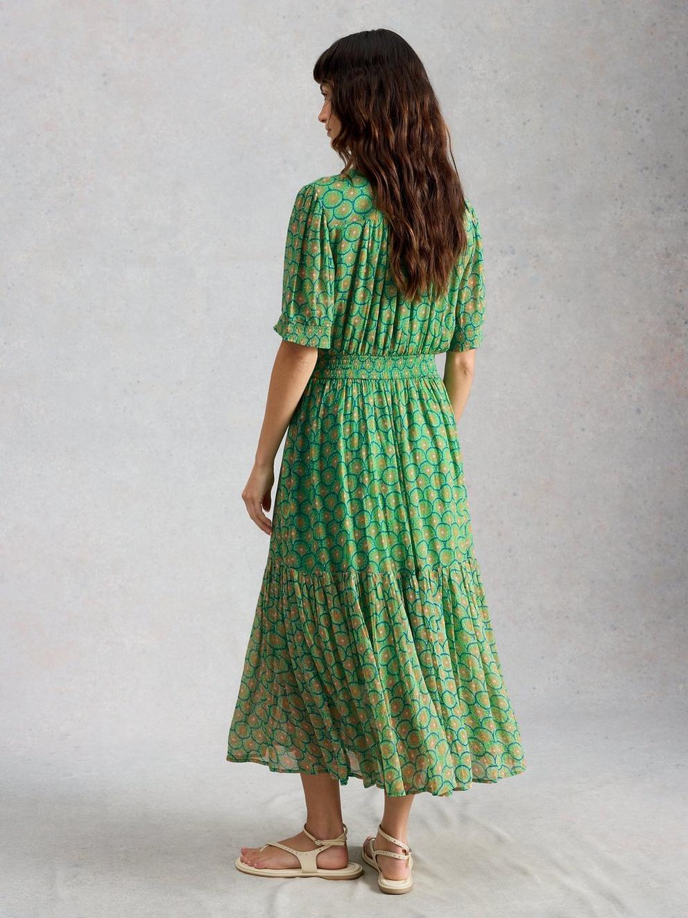 Yuki Midi Dress in GREEN PR - MODEL BACK