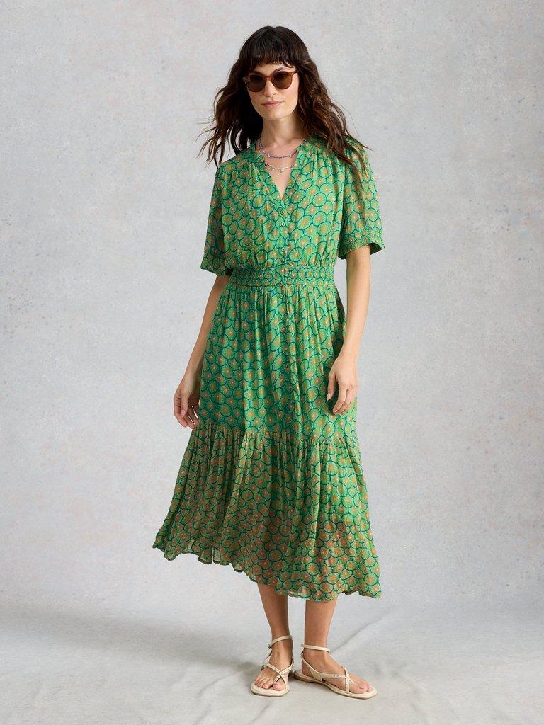 Yuki Midi Dress in GREEN PR - MODEL FRONT