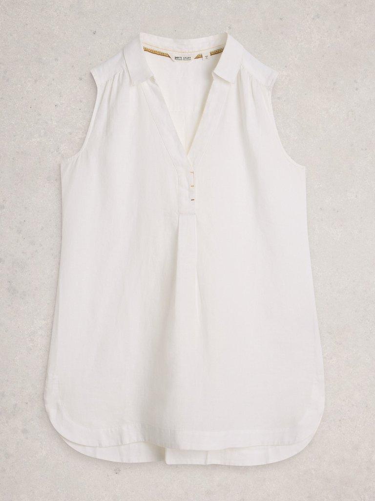 Bianca Sleeveless Linen Tunic in BRIL WHITE - FLAT FRONT