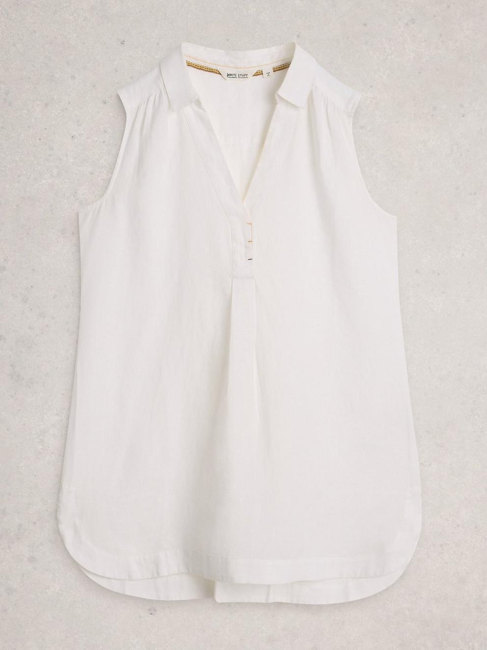 Bianca Sleeveless Linen Tunic in BRIL WHITE - FLAT FRONT