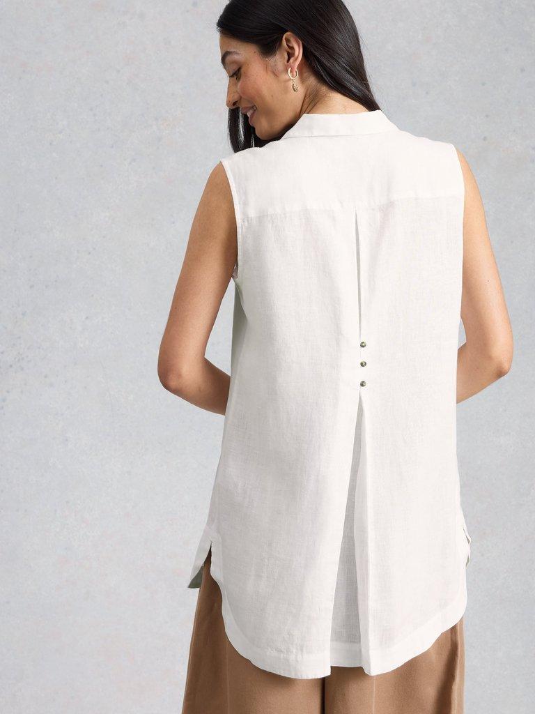 Bianca Sleeveless Linen Tunic in BRIL WHITE - MODEL BACK