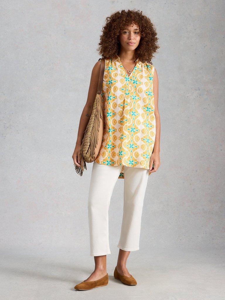 Bianca Sleeveless Linen Tunic in YELLOW PR - MODEL FRONT