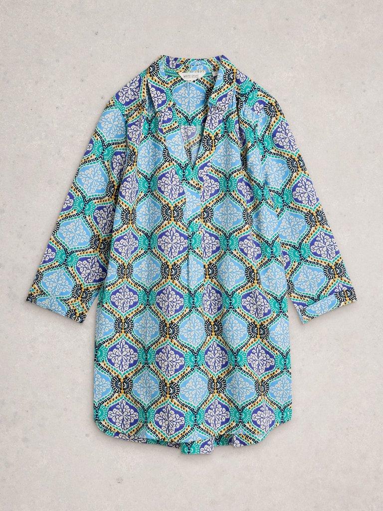 Bianca Linen Printed Tunic in BLUE PR - FLAT FRONT