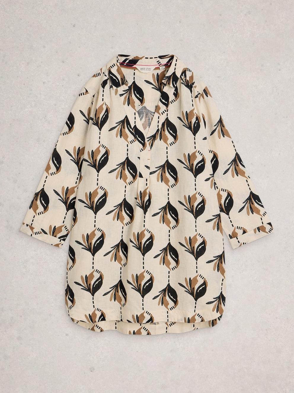 Bianca Linen Printed Tunic in IVORY PR - FLAT FRONT