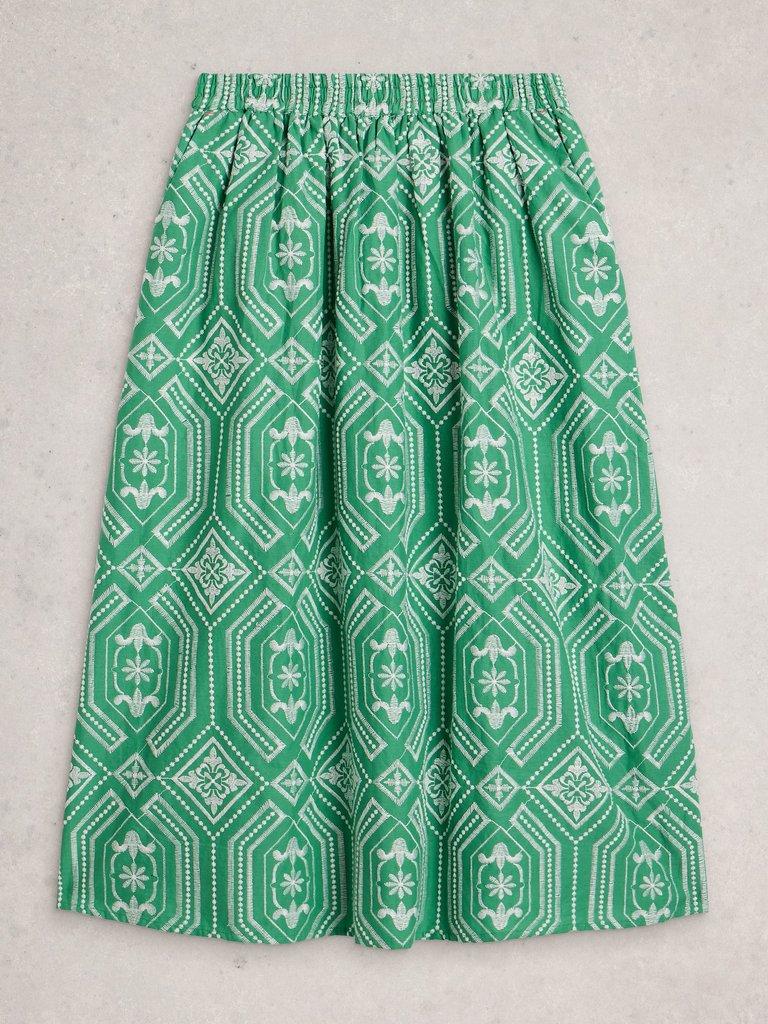 Hallie Embroidered Midi Skirt in GREEN MLT - FLAT FRONT