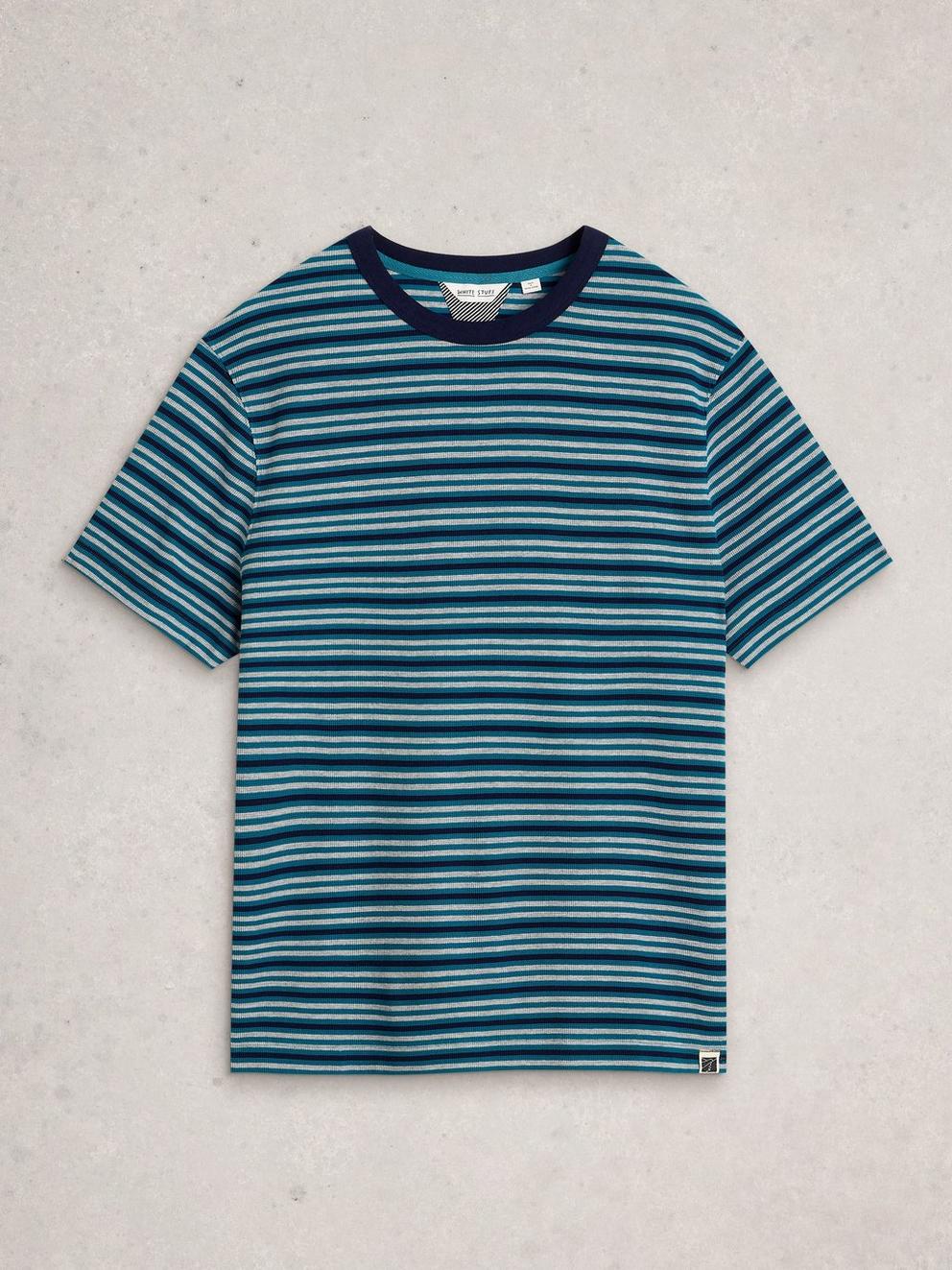 Harrington Waffle Stripe Tee in BLUE MLT - FLAT FRONT