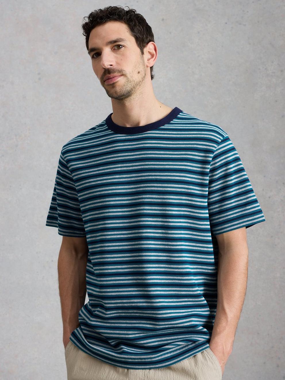 Harrington Waffle Stripe Tee in BLUE MLT - LIFESTYLE