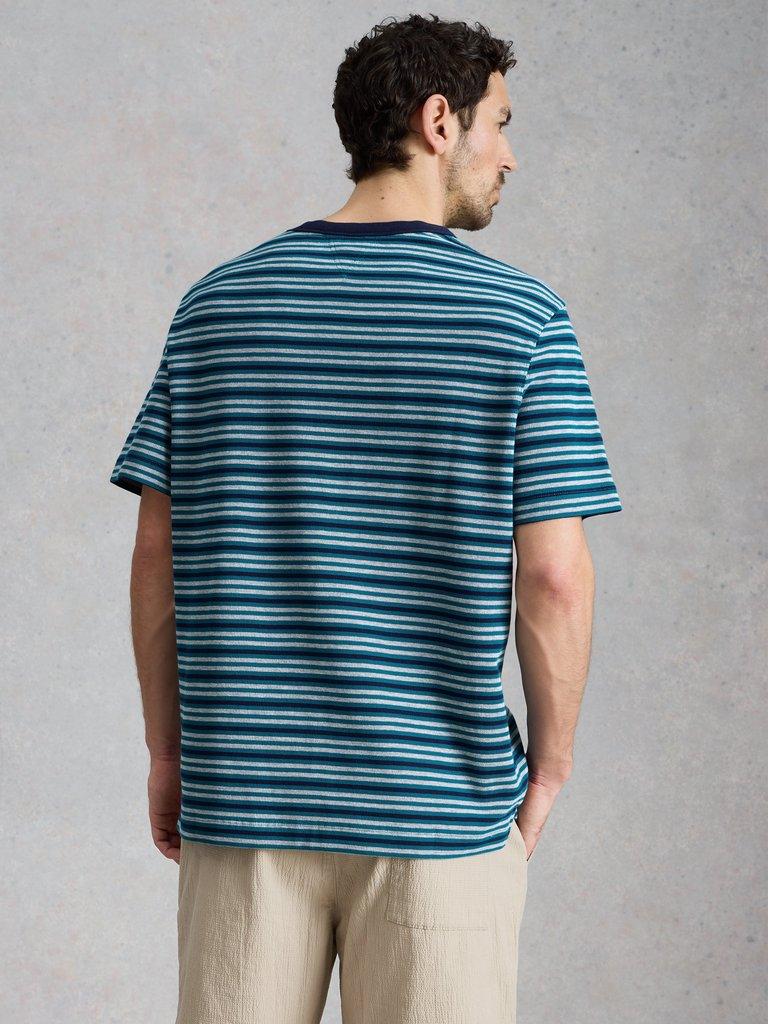 Harrington Waffle Stripe Tee in BLUE MLT - MODEL BACK