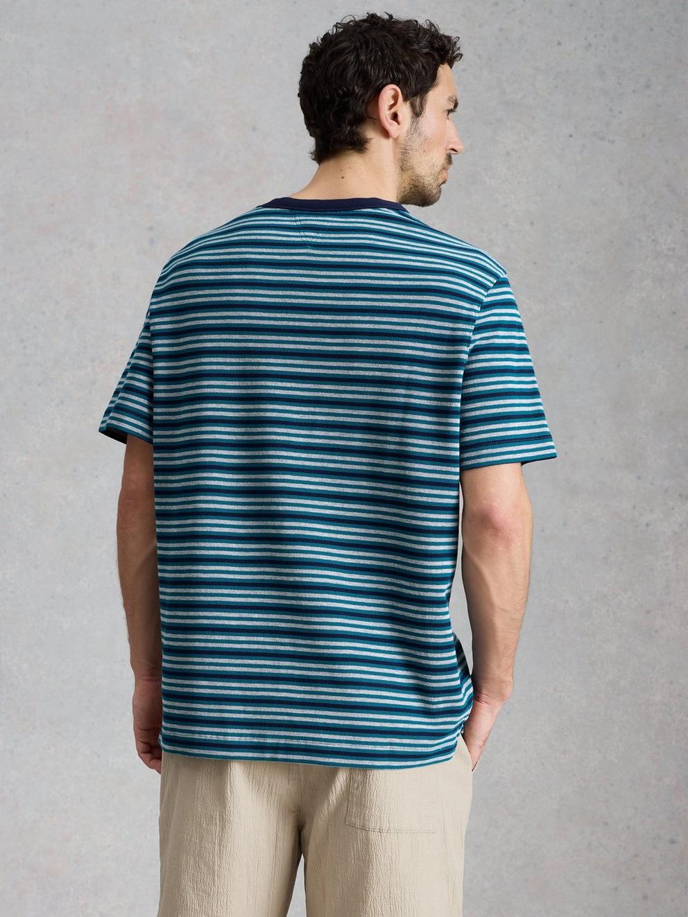 Harrington Waffle Stripe Tee in BLUE MLT - MODEL BACK