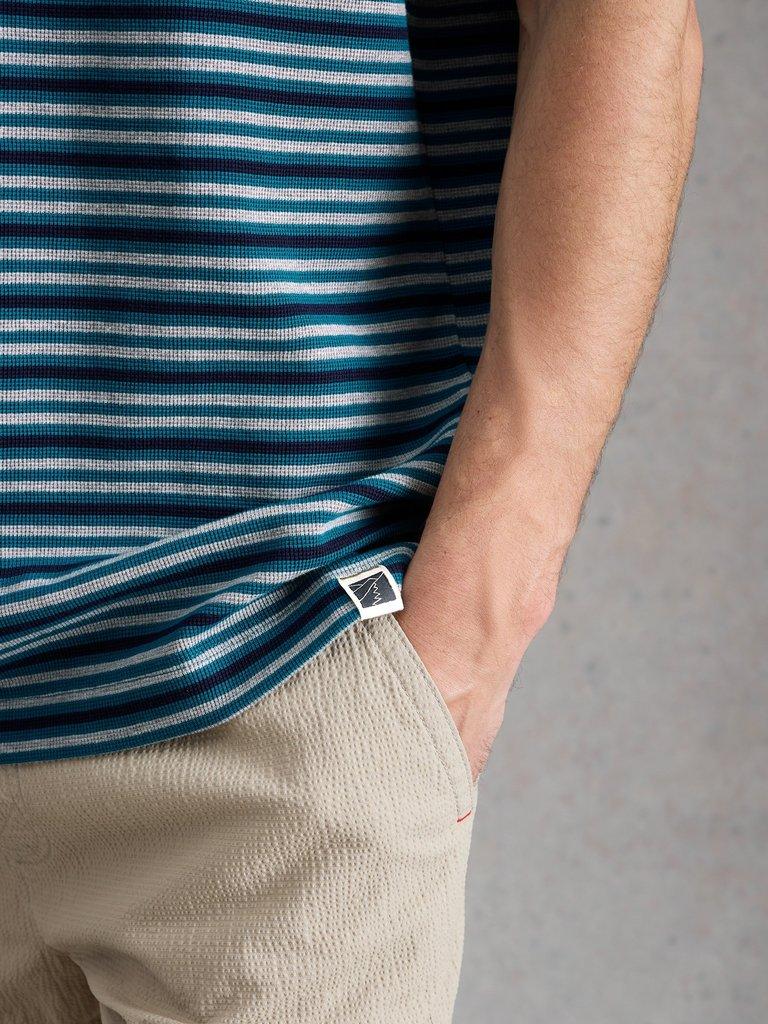 Harrington Waffle Stripe Tee in BLUE MLT - MODEL DETAIL