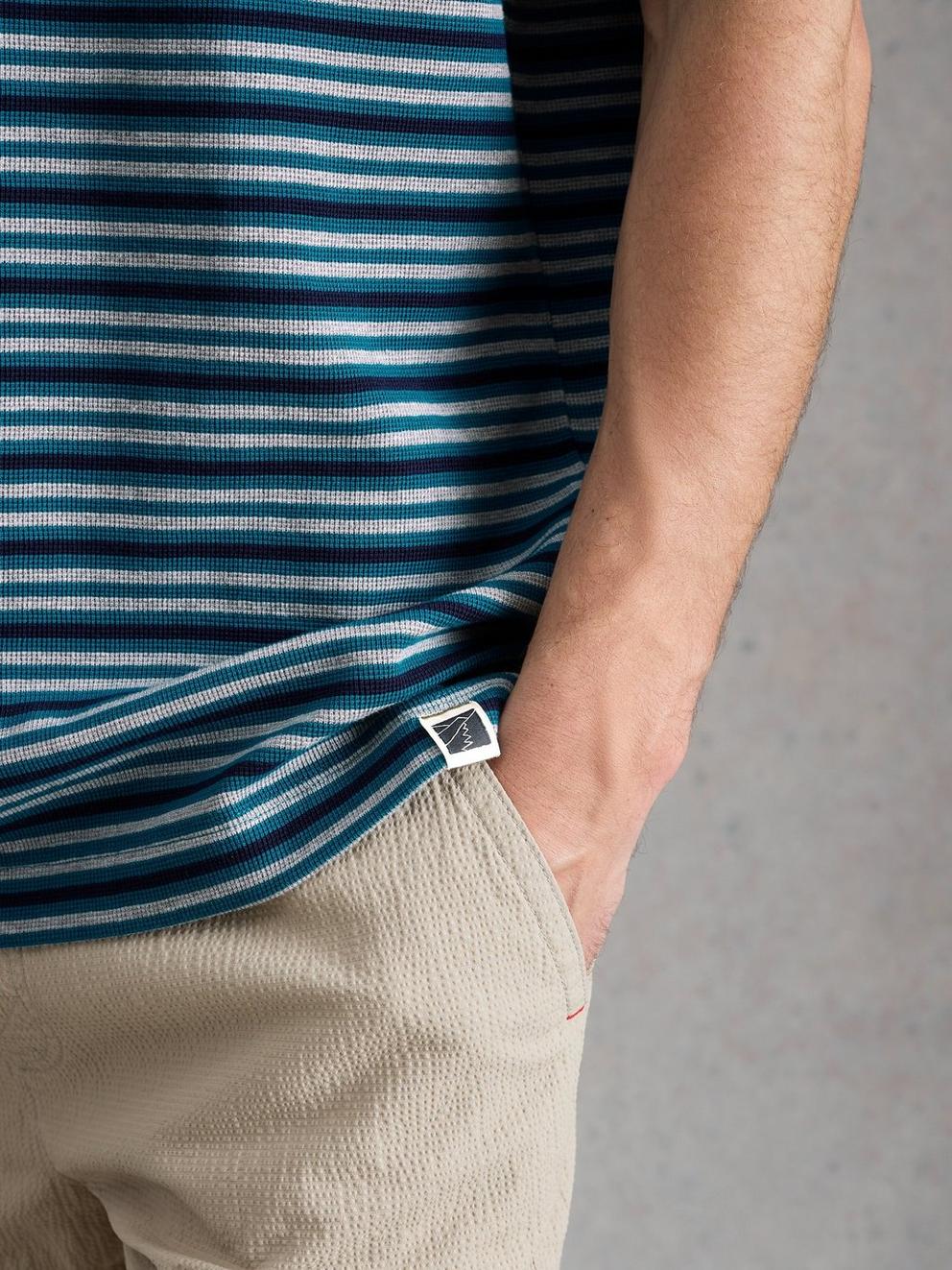 Harrington Waffle Stripe Tee in BLUE MLT - MODEL DETAIL