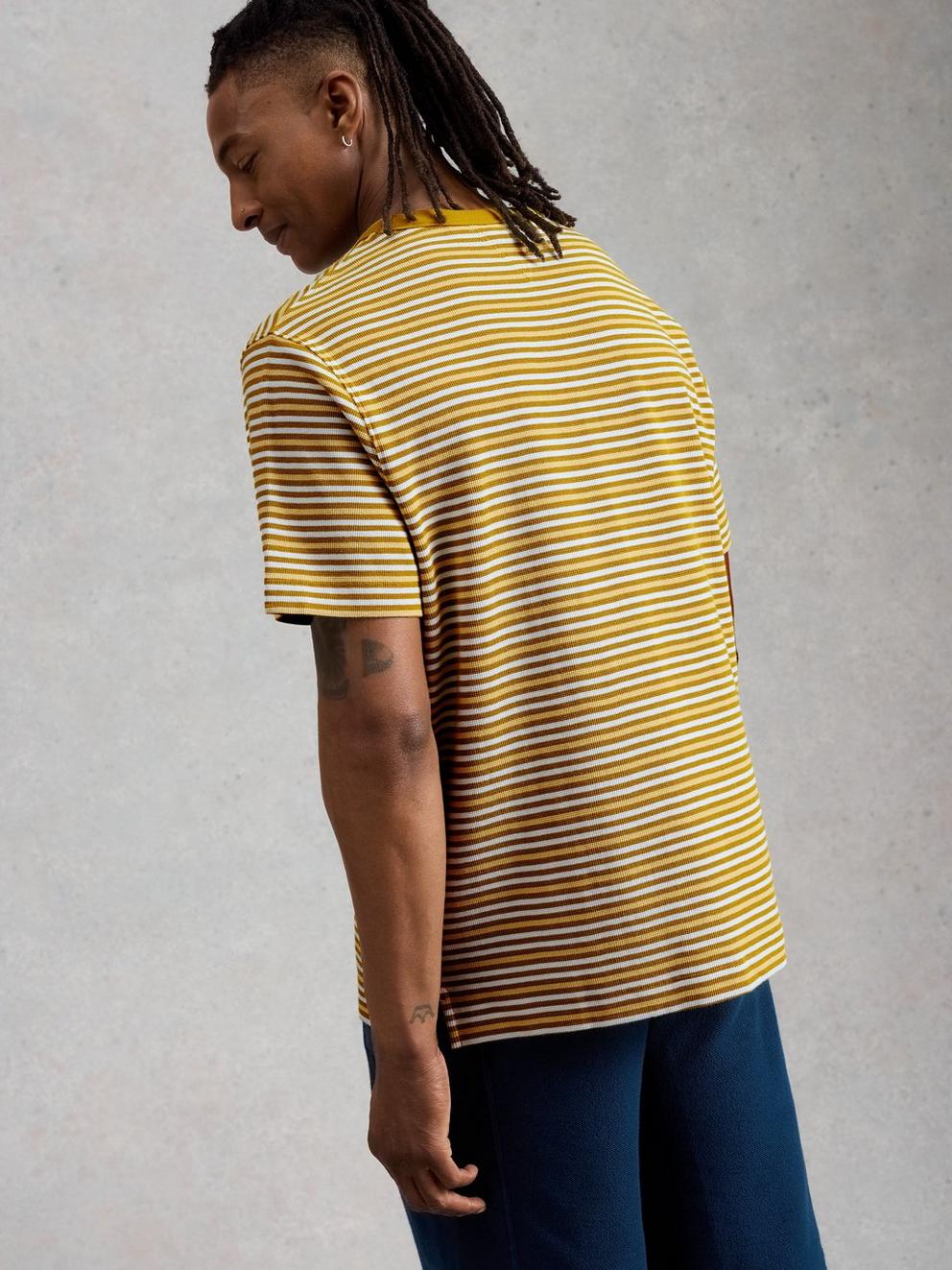 Harrington Waffle Stripe Tee in YELLOW MLT - MODEL BACK