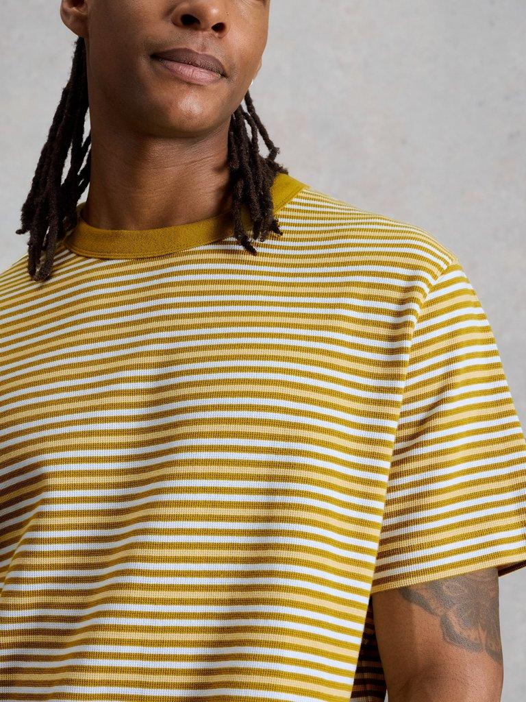 Harrington Waffle Stripe Tee in YELLOW MLT - MODEL DETAIL