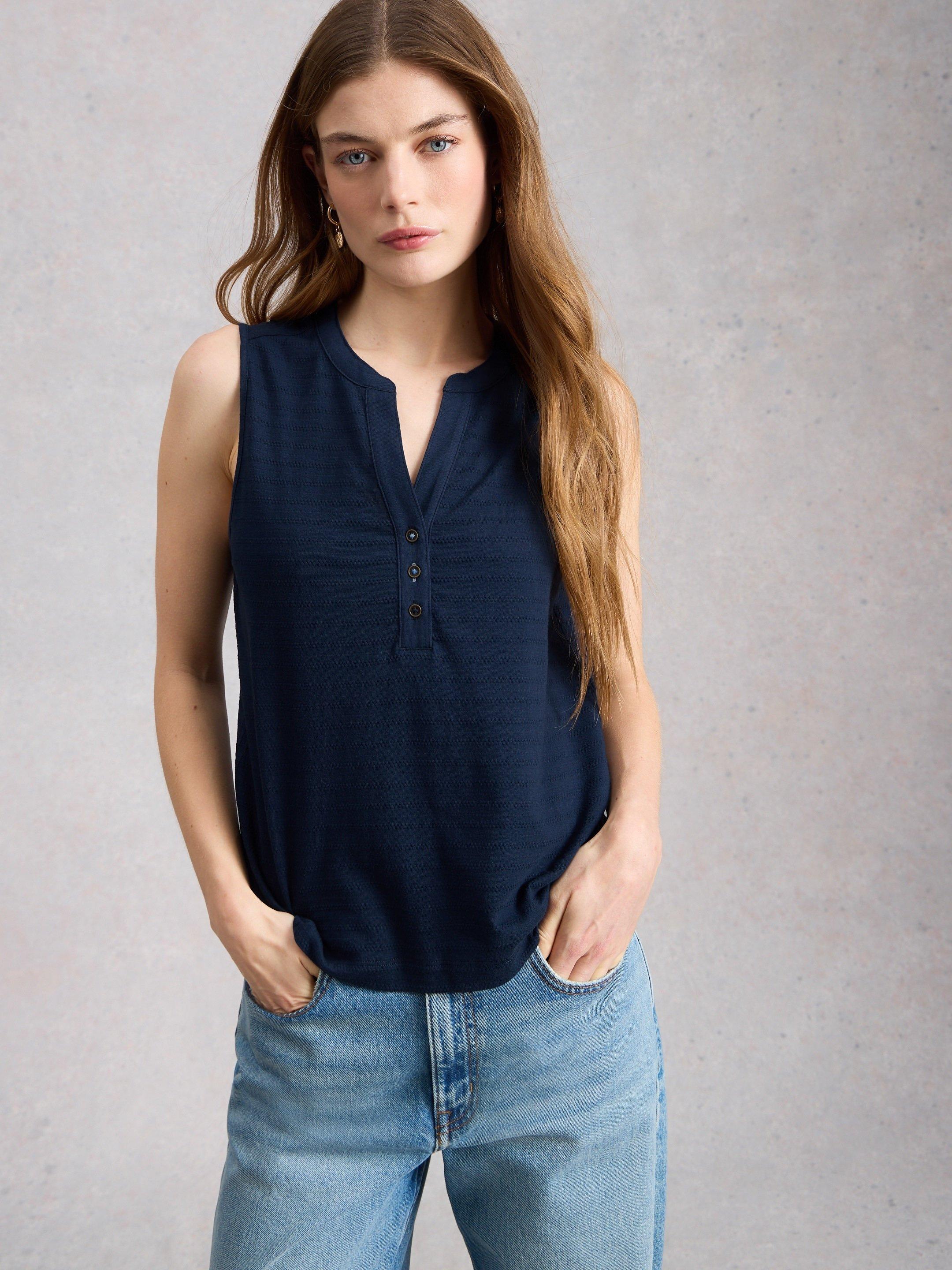 NORA TEXTURE NOTCH VEST in DARK NAVY | White Stuff