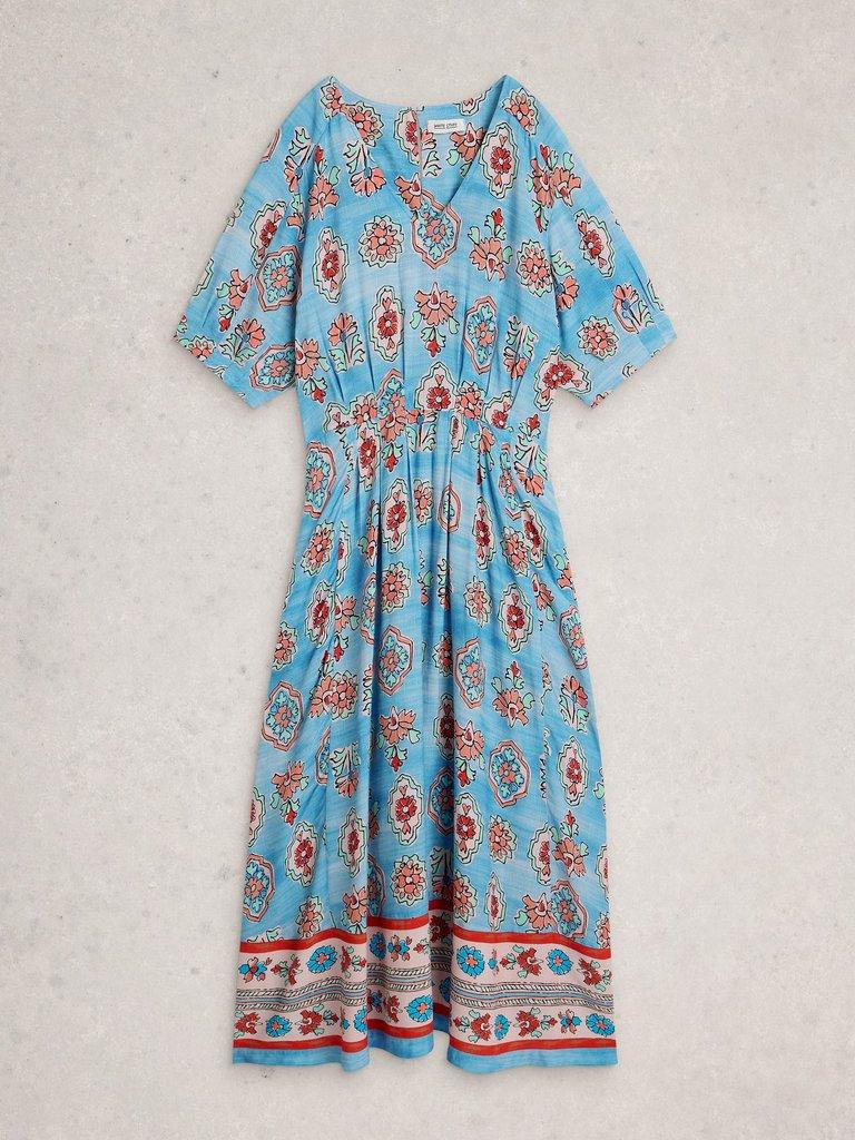 Kate Midi Dress in BLUE MLT - FLAT FRONT