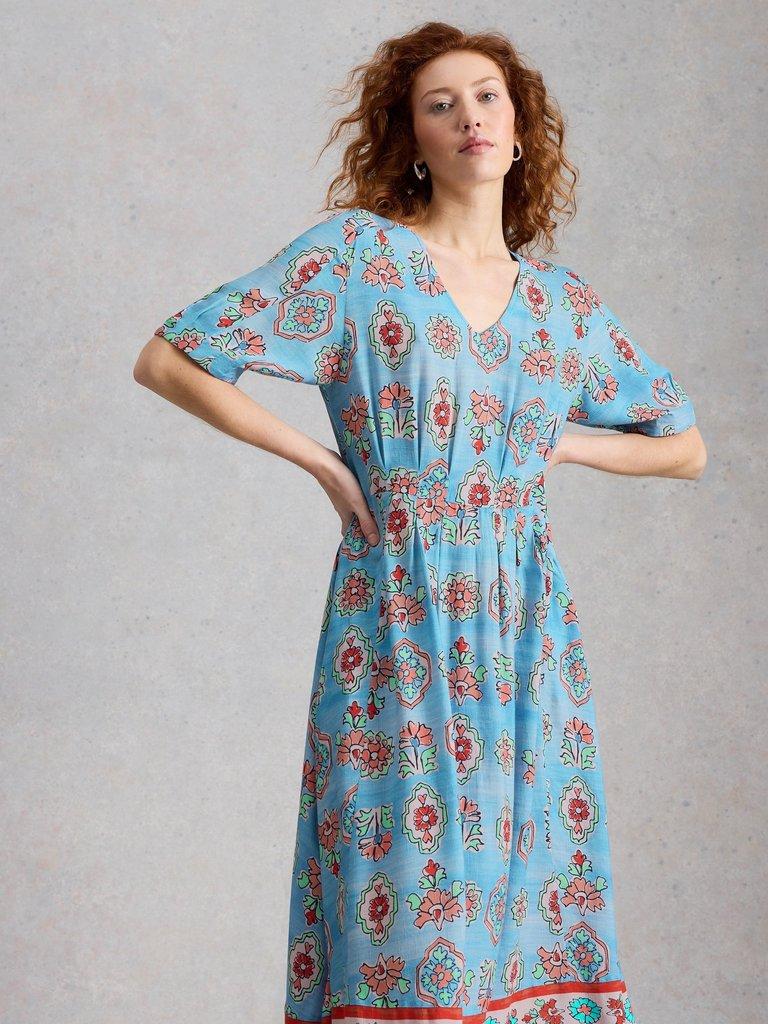 Kate Midi Dress in BLUE MLT - MODEL DETAIL