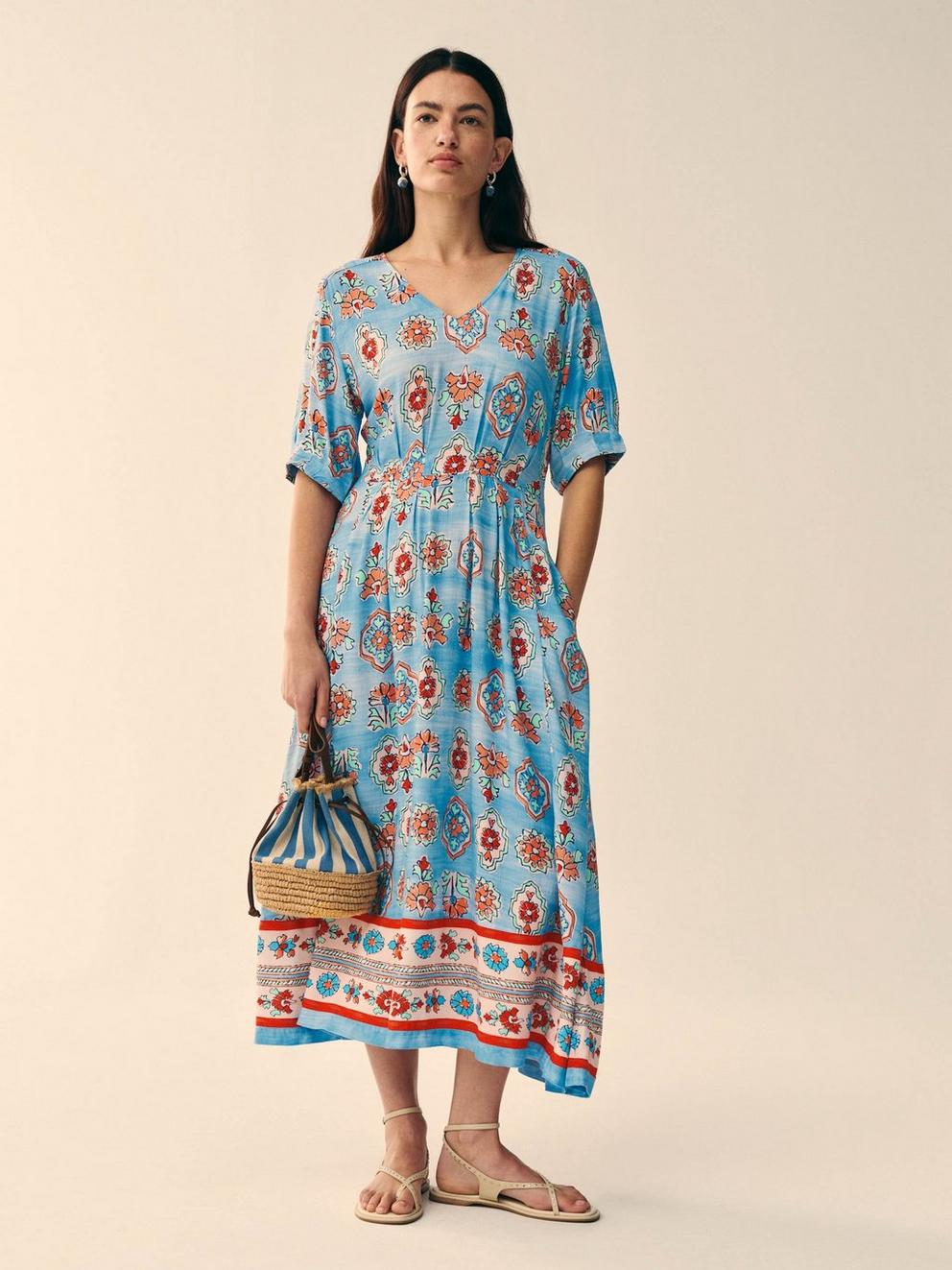 Kate Midi Dress in BLUE MLT - MIXED