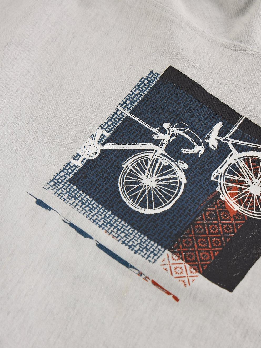 Abersoch Bike Print Graphic Tee in GREY PR - FLAT DETAIL