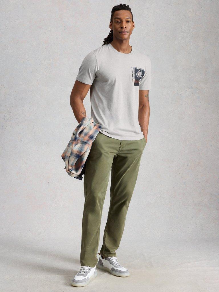 Abersoch Bike Print Graphic Tee in GREY PR - MODEL FRONT