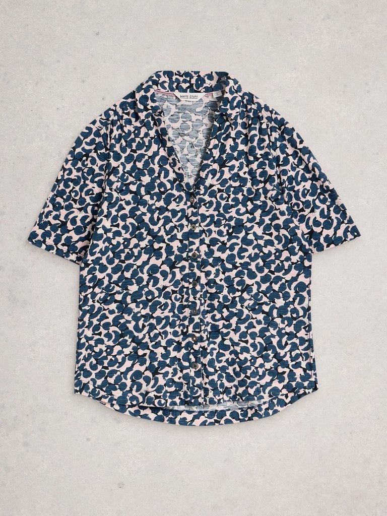 ANNIE JERSEY SHORT SLEEVE COLLARED SHIRT in BLUE PR - FLAT FRONT