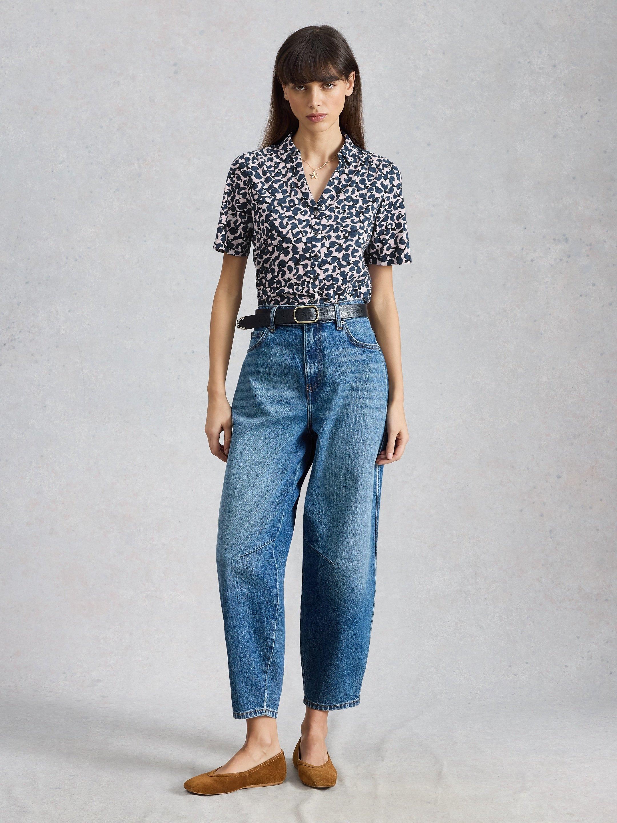 ANNIE JERSEY SHORT SLEEVE COLLARED SHIRT