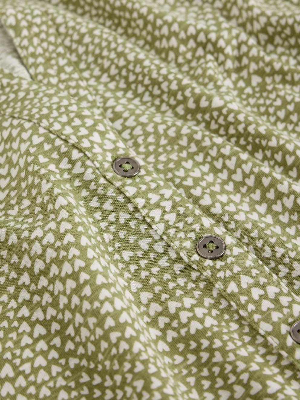 ANNIE JERSEY SHORT SLEEVE COLLARED SHIRT in GREEN MLT - FLAT DETAIL