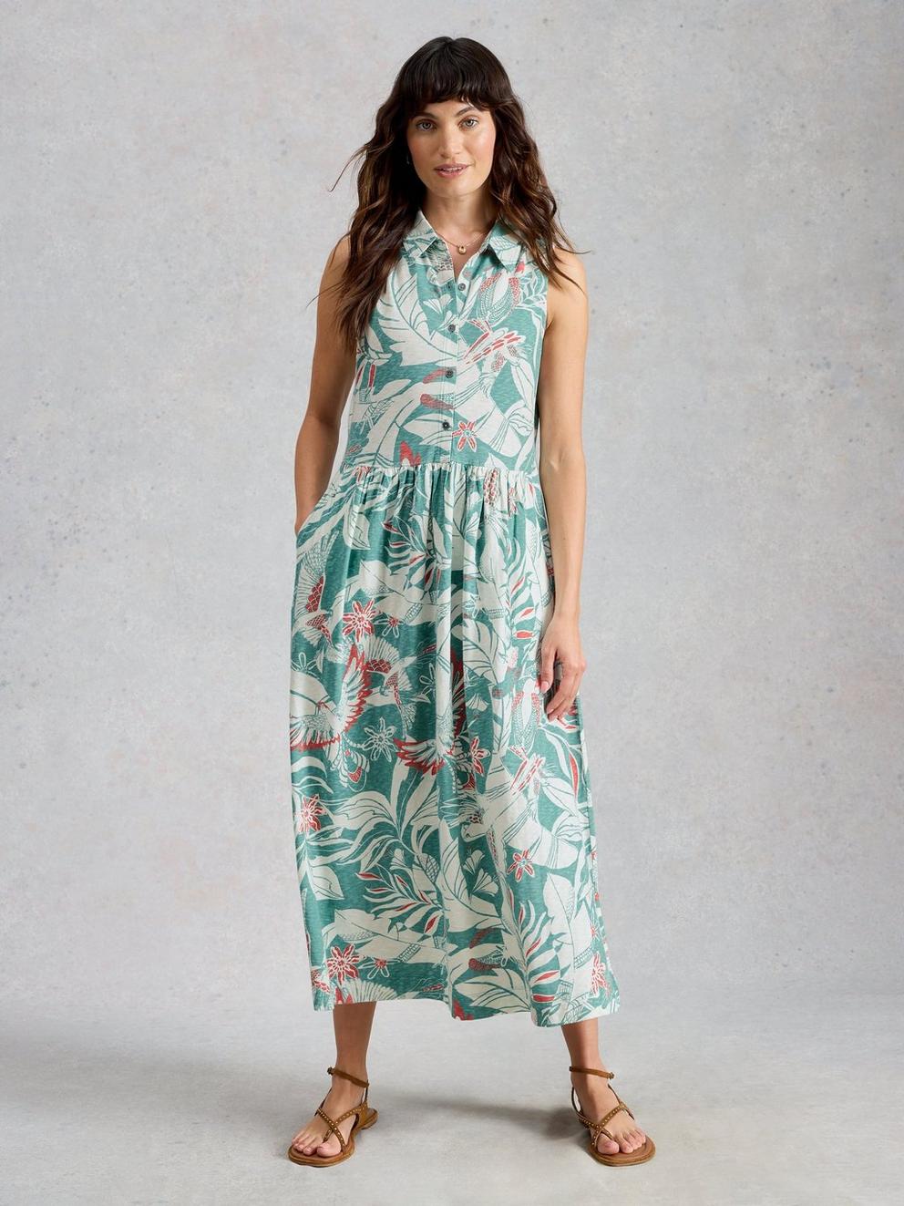 Rylee Sleeveless Shirt Dress in BLUE PR - MODEL FRONT
