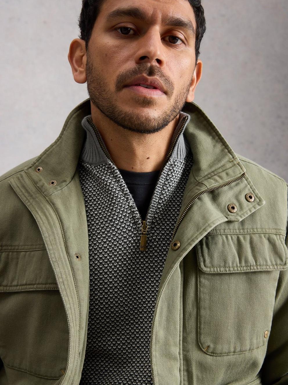 Attadale Funnel Neck Pattern in GREY MLT - LIFESTYLE