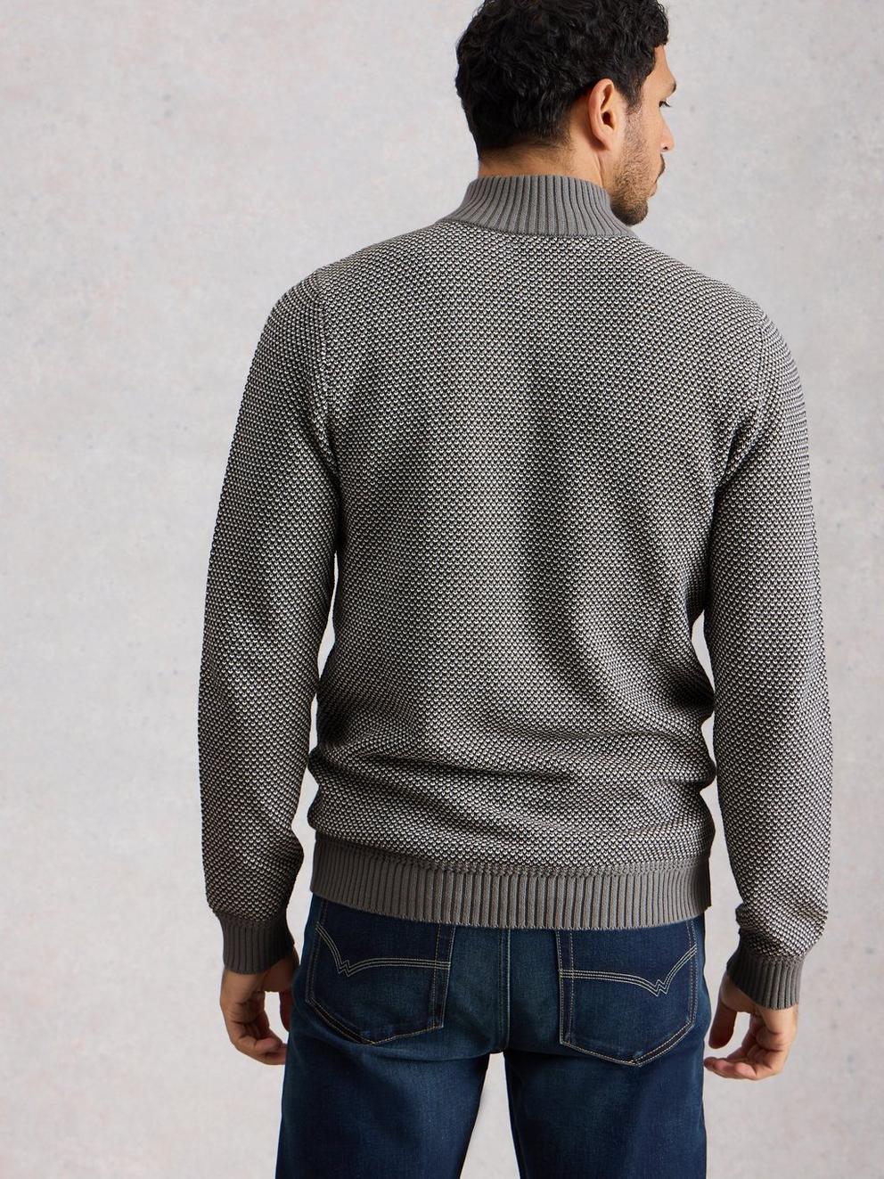 Attadale Funnel Neck Pattern in GREY MLT - MODEL BACK