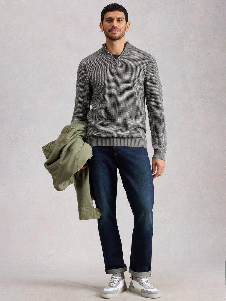 Attadale Funnel Neck Pattern in GREY MLT - MODEL FRONT