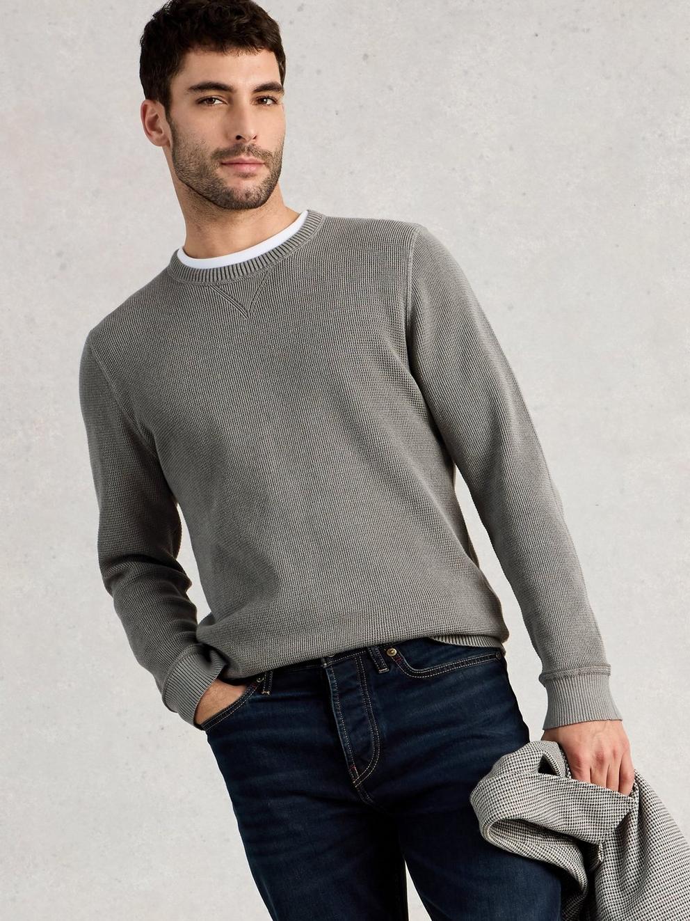 Attadale Plain Long Sleeve Jumper in LGT GREY - MODEL DETAIL